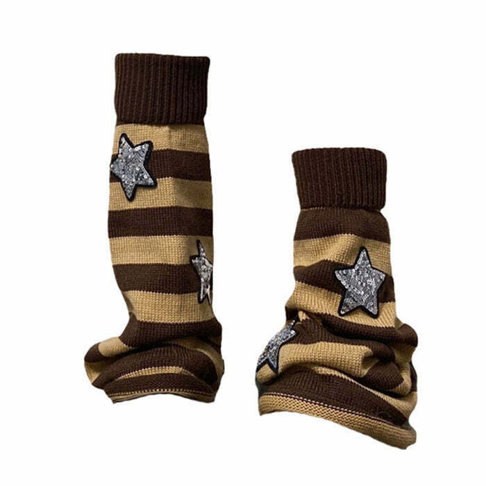 Stars Striped Leg Warmers - Trendy Grunge Style Faux Fur & Denim Leg Warmers for All