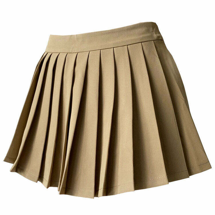 Stylish Coffee Cream Pleated Skirt - Versatile Denim, Khaki & Brown Leather Options