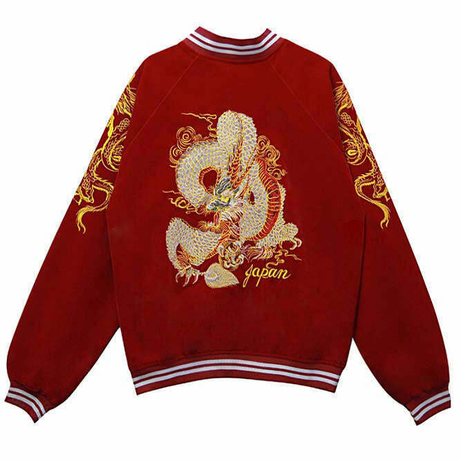 Stylish Japanese Dragon Bomber Jacket for Y2K Grunge Fashion - Trendy Fall Outfit