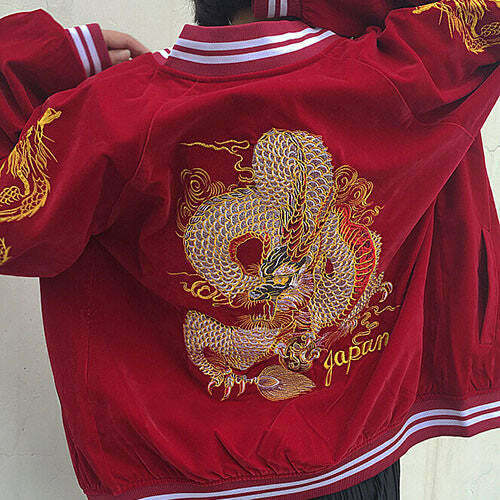 Stylish Japanese Dragon Bomber Jacket for Y2K Grunge Fashion - Trendy Fall Outfit