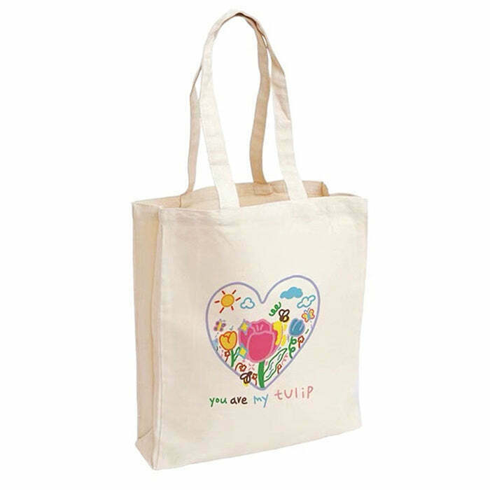 Stylish Tulip Embroidery Tote Bag for Y2K Aesthetic and Summer Outfits