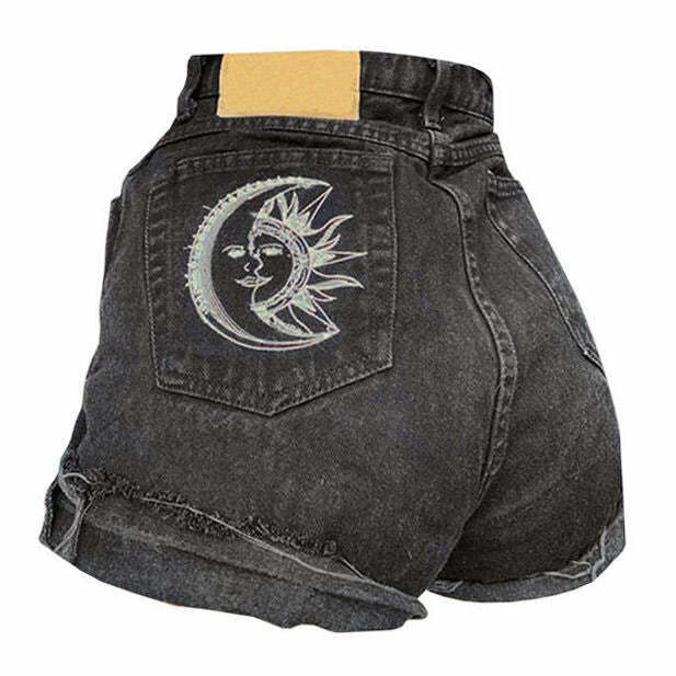 Sun & Moon Grunge Shorts - Y2K Retro Fashion for Summer & Stylish 2000s Outfits