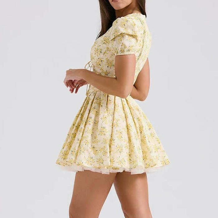 Sunny Afternoon Cottagecore Floral Dress - Y2K Inspired Boho Fashion in Blue, Pink & Black