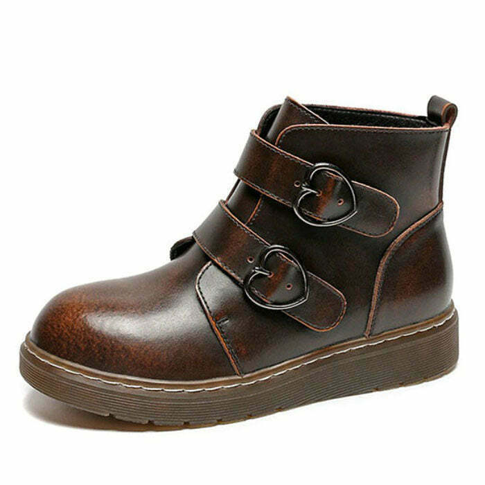 Teen Craft Heart Buckle Boots - Trendy Y2K Style for Fashion-Forward Outfits