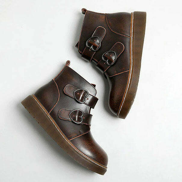 Teen Craft Heart Buckle Boots - Trendy Y2K Style for Fashion-Forward Outfits