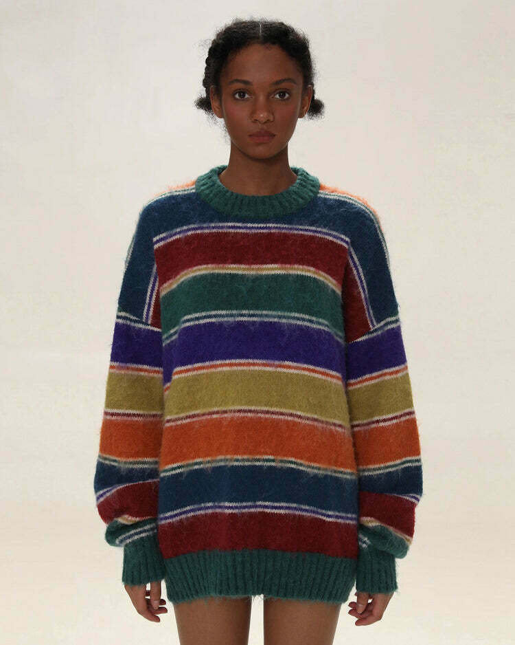 Teenage Dream Brown and Cream Striped Sweater - Y2K Fashion for Winter Outfits