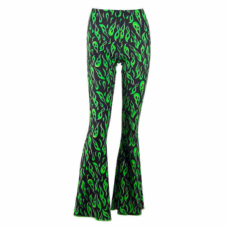 Toxic Flame Flared Pants - Y2K Grunge Fashion, Vintage Style, and Party Outfits for 2025