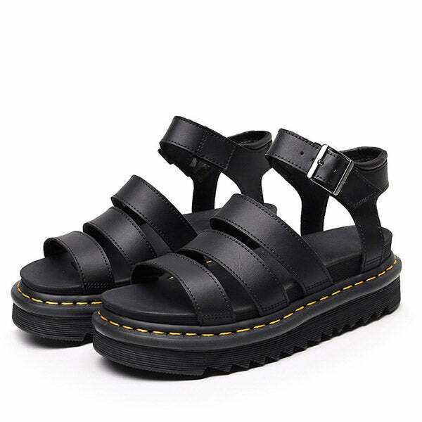 Trendy 2.0 Asphalt Flat Sandals for Y2K Fashion Lovers - Stylish Grunge Footwear