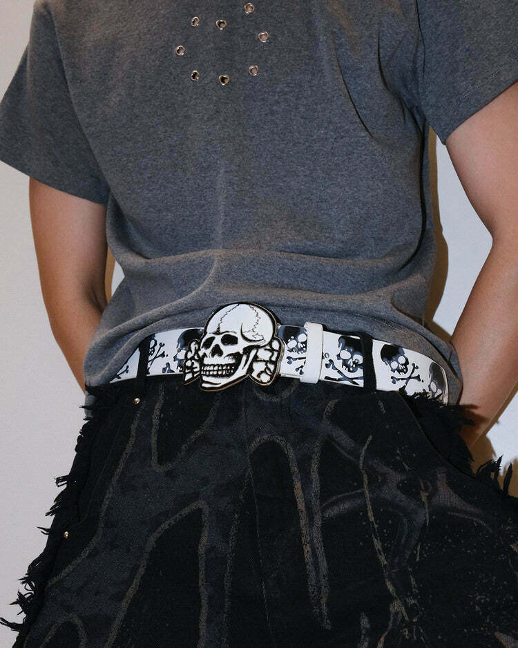 Trendy 2000s Style Skull Belt for Y2K Fashion, Gothic Outfits & Sporty Grunge Looks