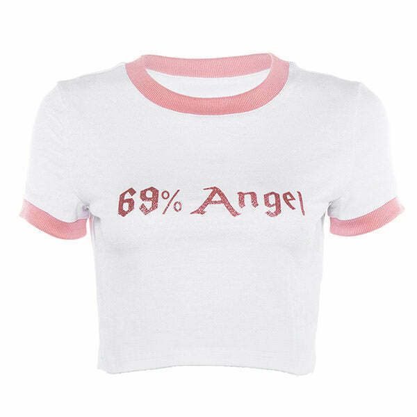 Trendy 69% Angel Crop Tee for Y2K Fashion Lovers - Perfect for Grunge and TikTok Style