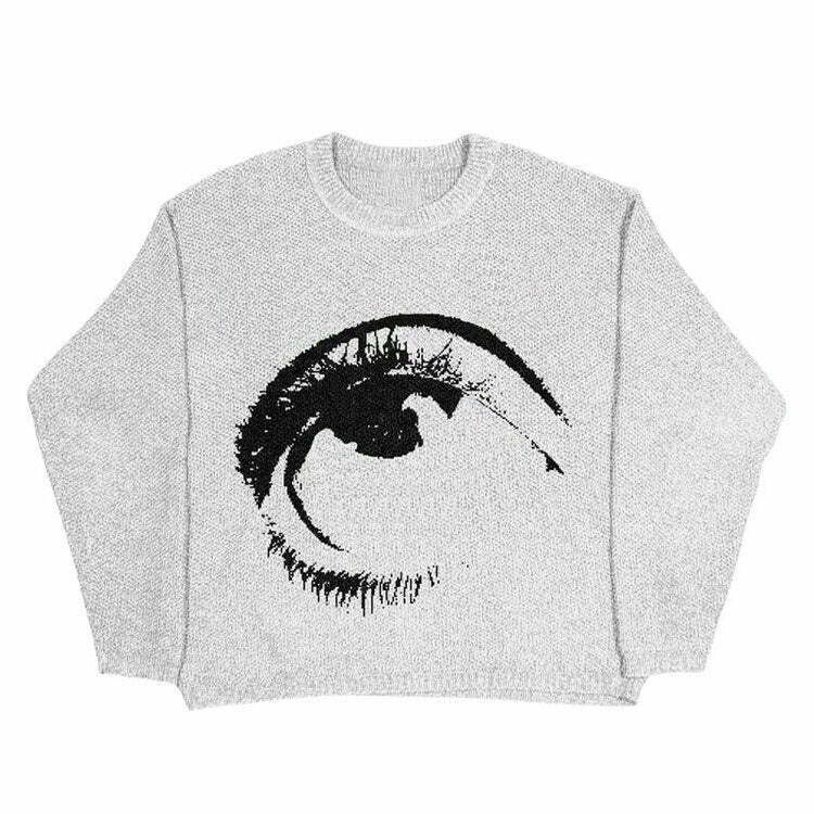 Trendy Aesthetic Eye Sweater for Y2K Vibes - Stylish Women's Y2K Grunge & Korean Fashion