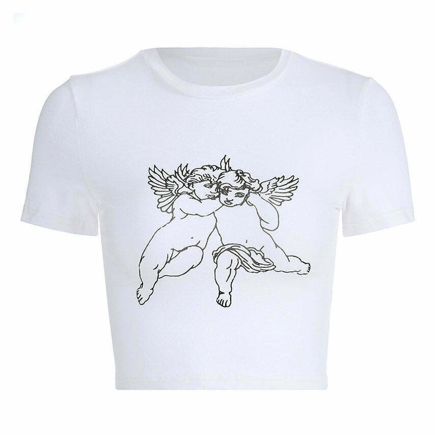 Trendy Angel Crop Tee - Y2K Fashion Essential for Retro Popstar Vibes and Modest Style