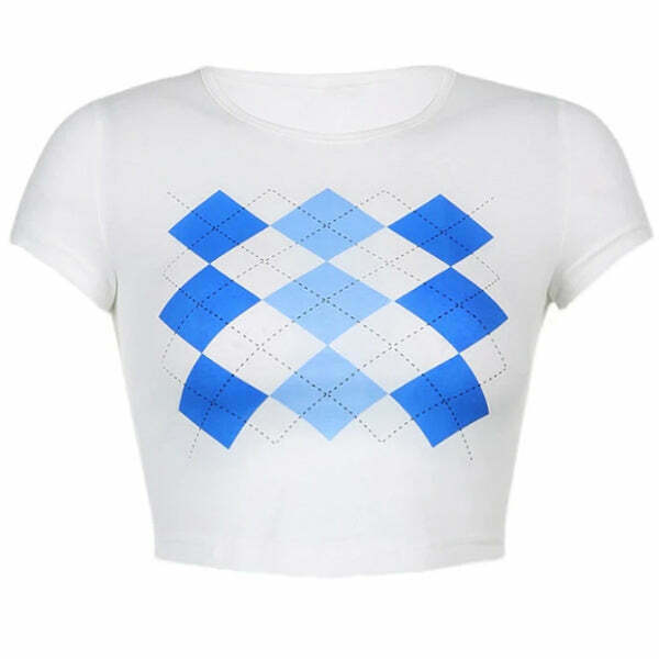 Trendy Argyle Pattern Crop Top for Y2K Fashion Lovers - Stylish Grunge & Streetwear