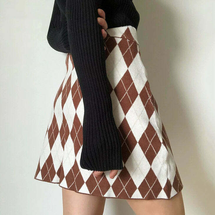 Trendy Argyle Print Mini Skirt for Y2K Fashion Lovers - Perfect for Skater and Grunge Styles