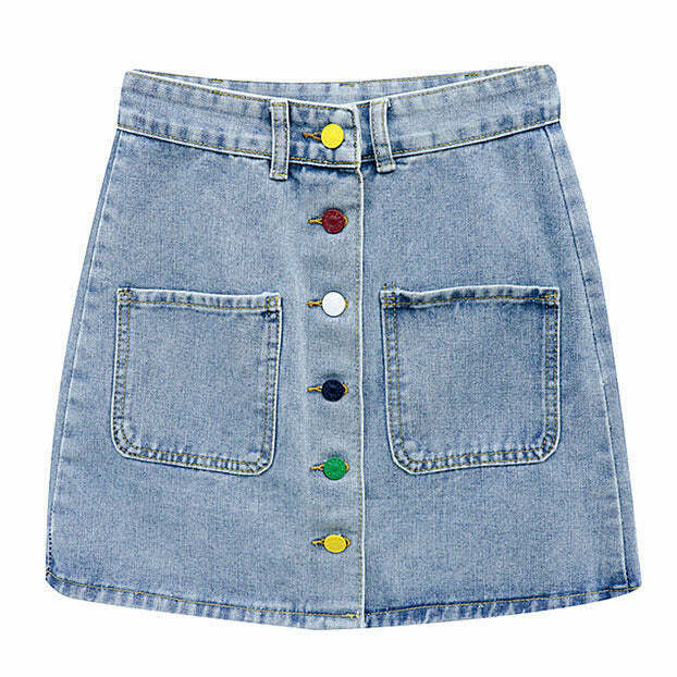 Trendy Artsy Denim Skirt for Y2K Fashion: Embrace Grunge & Cyber Styles in 2000s Vibes