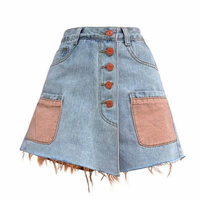 Trendy Artsy Fishtail Denim Skirt - Multi-Style Washed & Plaid Y2K Denim Skirt