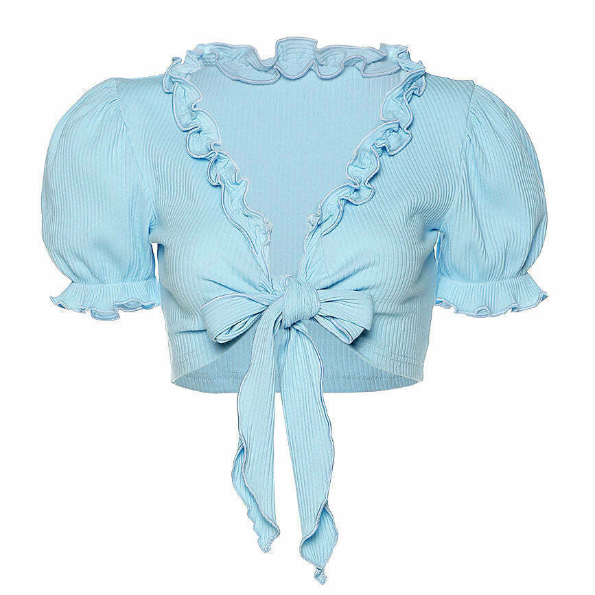 Trendy Baby Blue Knot Tie Crop Top for Y2K Fashion Lovers - Perfect for Stylish Couples