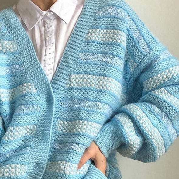 Trendy Baby Blue Striped Cardigan - Y2K Fashion Essential for Cute Outfits & Styles