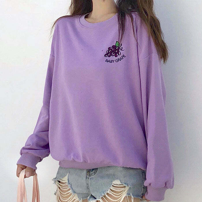 Trendy Baby Grape Sweatshirt - Retro Y2K Style Hoodie for Modern Fashion Lovers