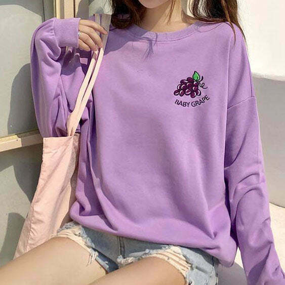 Trendy Baby Grape Sweatshirt - Retro Y2K Style Hoodie for Modern Fashion Lovers