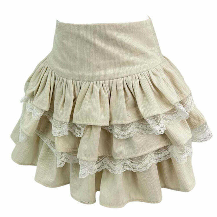 Trendy Ballerina Core Ruffled Lace Skirt for Y2K Style and Grunge Fashion Enthusiasts