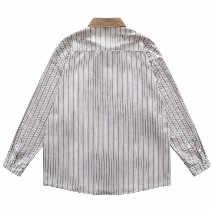 Trendy Bear Embroidery Striped Shirt - Y2K Fashion Essential for Modern Style Enthusiasts