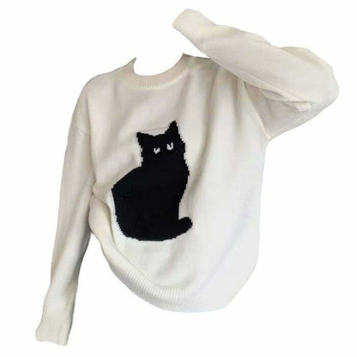 Trendy Black Cat Aesthetic Sweater for Y2K and Grunge Fashion Lovers