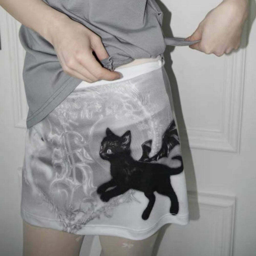 Trendy Black Cat Mini Skirt for Y2K Fashion Lovers - Perfect for Grunge and Goth Styles