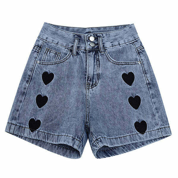 Trendy Black Hearts Shorts for Y2K Style - Perfect for Grunge and Retro Fashion Lovers