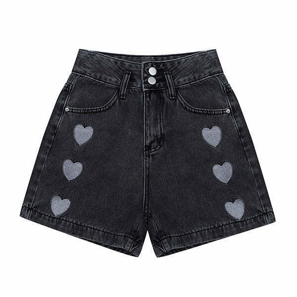 Trendy Black Hearts Shorts for Y2K Style - Perfect for Grunge and Retro Fashion Lovers