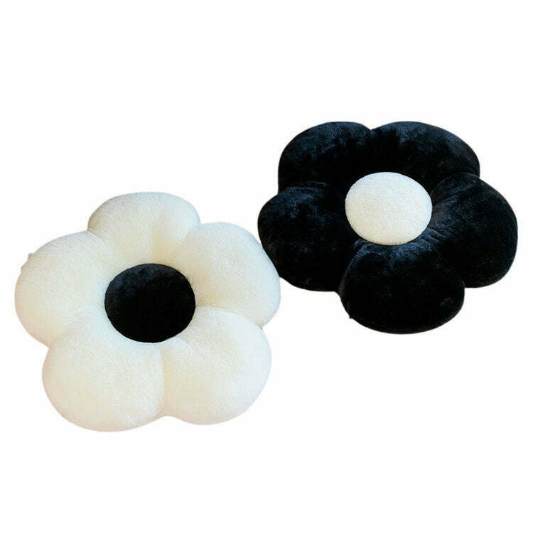 Trendy Black & White Flower Pillow for Y2K Fashion Lovers - Perfect for Stylish Home Decor