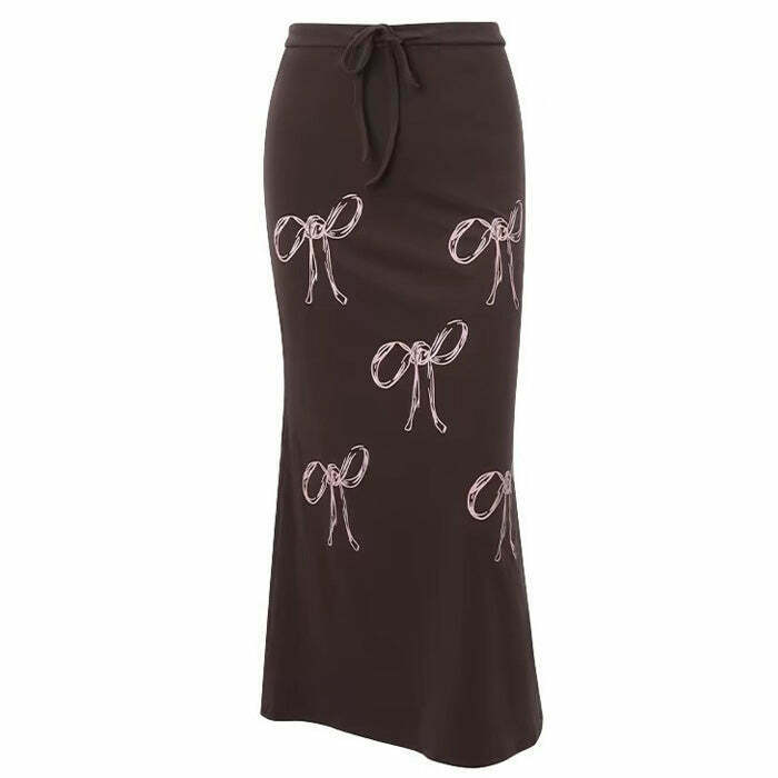 Trendy Bow Print Maxi Skirt for Y2K Grunge Fashion Lovers - Stylish Pink Skirt