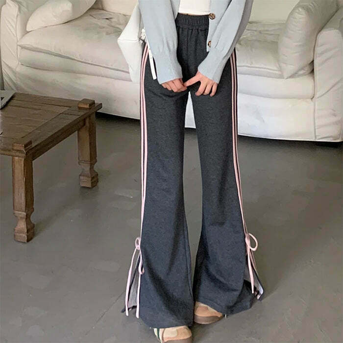 Trendy Bow Side Stripe Sweatpants for Y2K Fashion - Grunge & Cyber Style Essentials