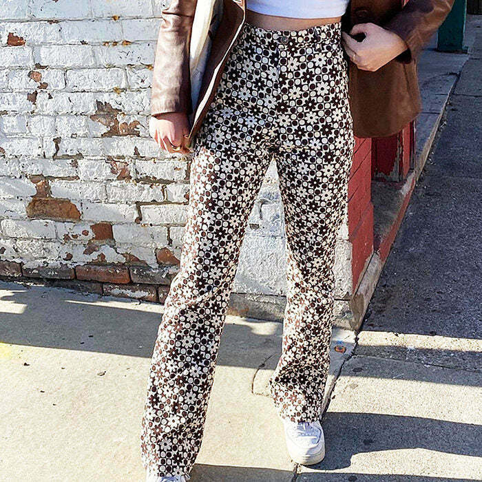 Trendy Brown Floral Pants for Y2K Fashion - Perfect for Stylish Outfits & Emo Vibes