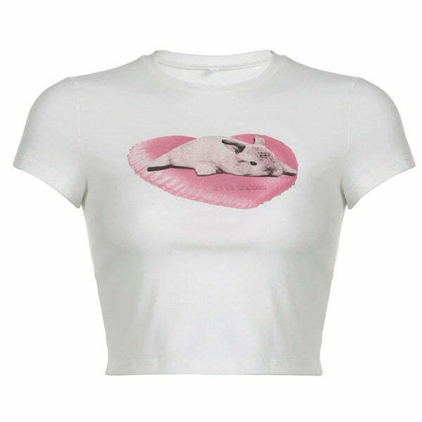 Trendy Bunny Baby Tee - Y2K Style for Grunge Fashion Lovers and Runway Enthusiasts