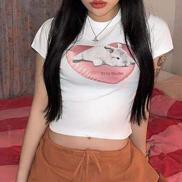 Trendy Bunny Baby Tee - Y2K Style for Grunge Fashion Lovers and Runway Enthusiasts