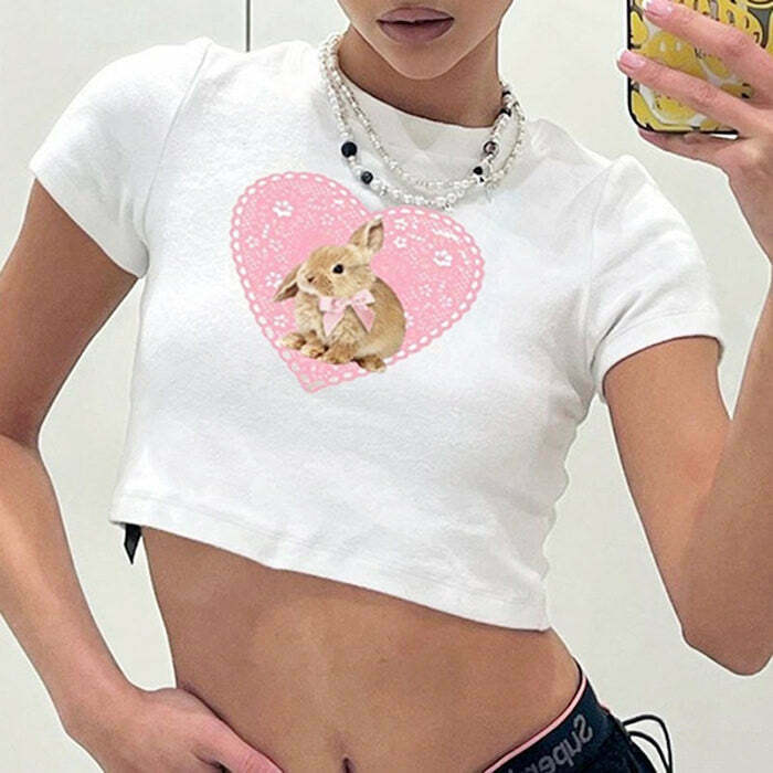 Trendy Bunny Crop Top for Y2K Club Clothing - Stylish Y2K Outfits & Corset Looks