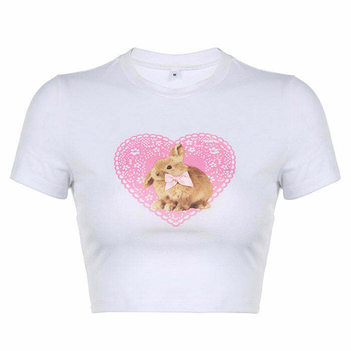 Trendy Bunny Crop Top for Y2K Club Clothing - Stylish Y2K Outfits & Corset Looks