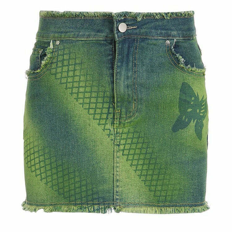 Trendy Butterfly Aesthetic Denim Skirt for Cyber Y2K Fashion & Grunge Style Outfits