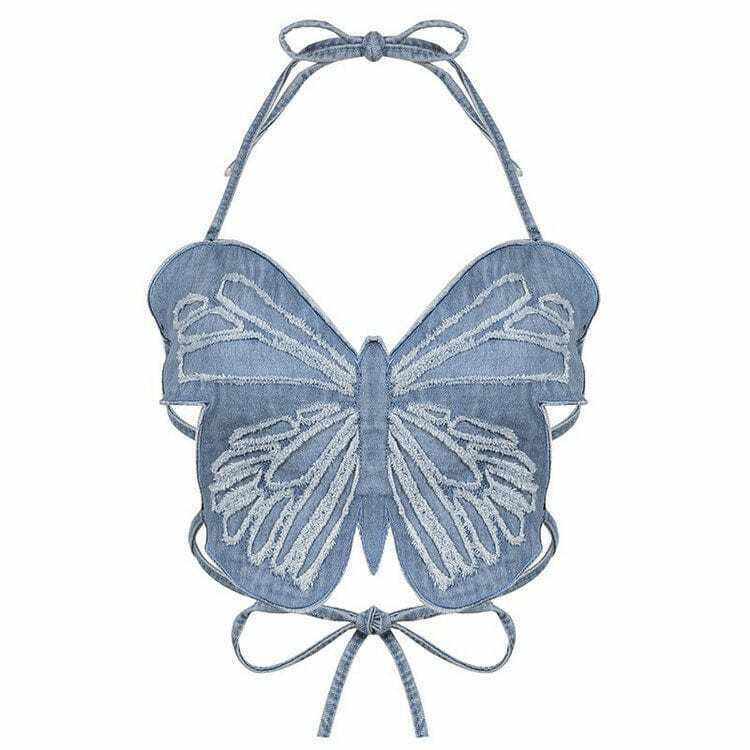 Trendy Butterfly Denim Top for Effortless Y2K Style - Perfect for Casual Outfits