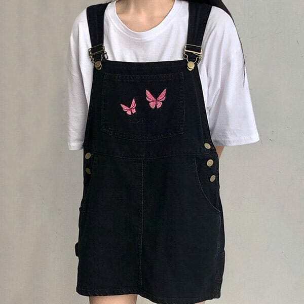 Trendy Butterfly Dungaree Dress for Y2K Fashion Lovers - Perfect for School & Parties