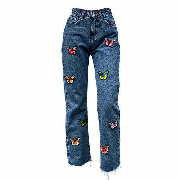 Trendy Butterfly Embroidery Jeans for Men - Y2K Fashion Inspired Grunge Style