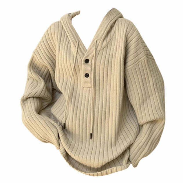 Trendy Caramel Latte Knit Hoodie for Y2K Urban Fashion & Vintage Style Outfits