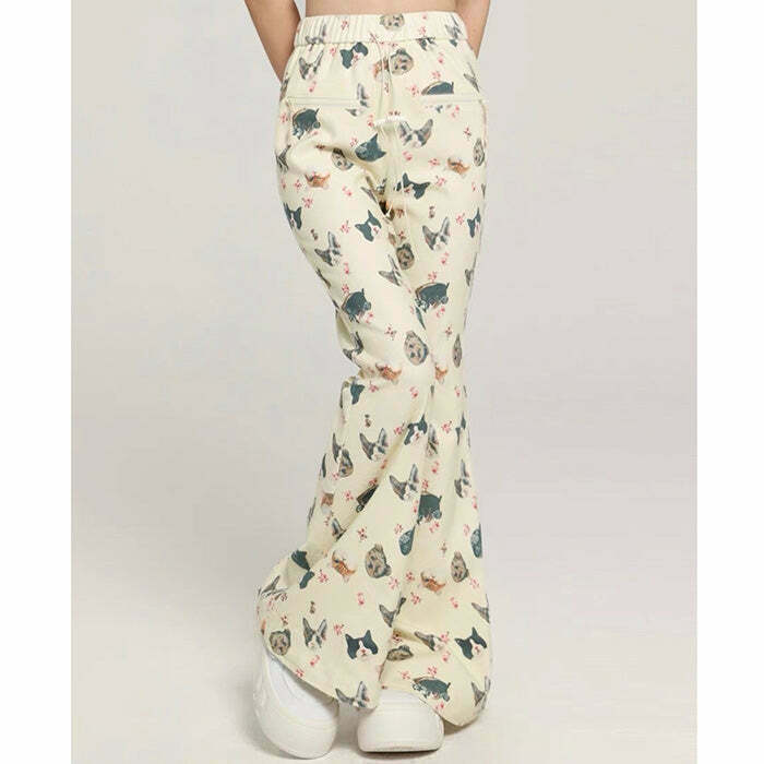 Trendy Cat Print Graphic Pants in Y2K Style - Retro 90s Fashion for Unique Outfits