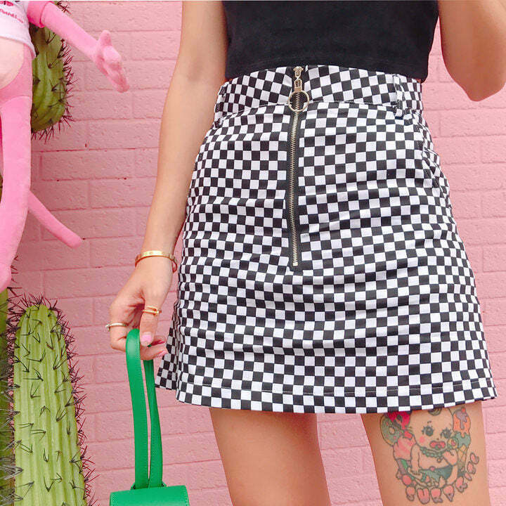 Trendy Checker Skirt for Y2K Fashion Lovers - Boho Style & Unique Outfits