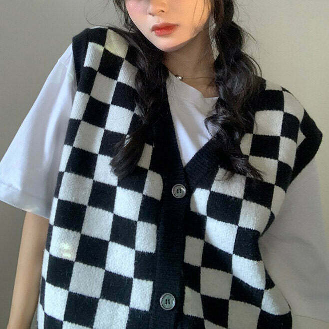 Trendy Checker Vest for Y2K Fashion: Emo, Grunge, and Cyber Styles for Men and Women