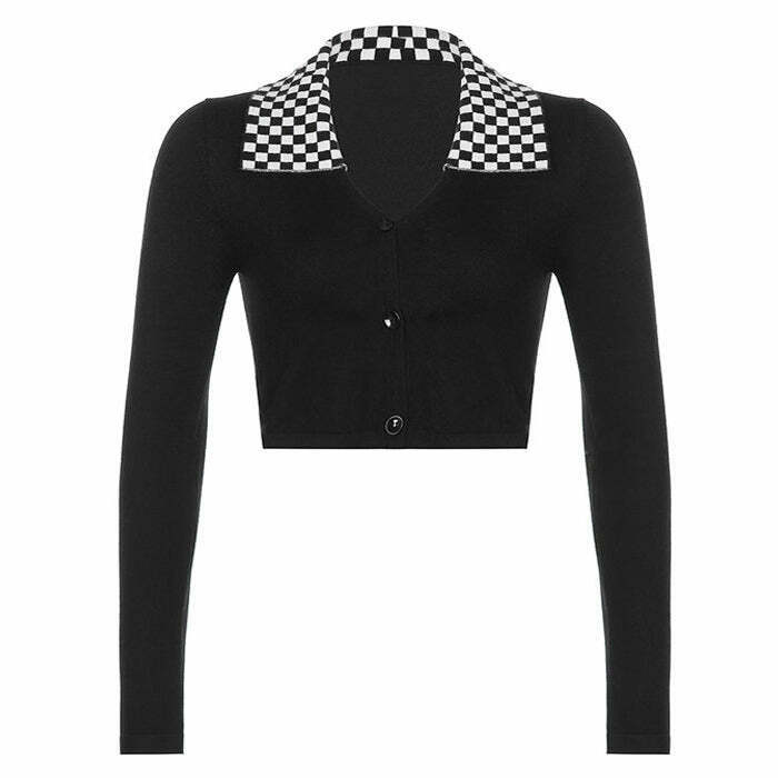 Trendy Checkerboard Collar Top - Embrace Y2K Fashion with Retro Style and Vibrant Red