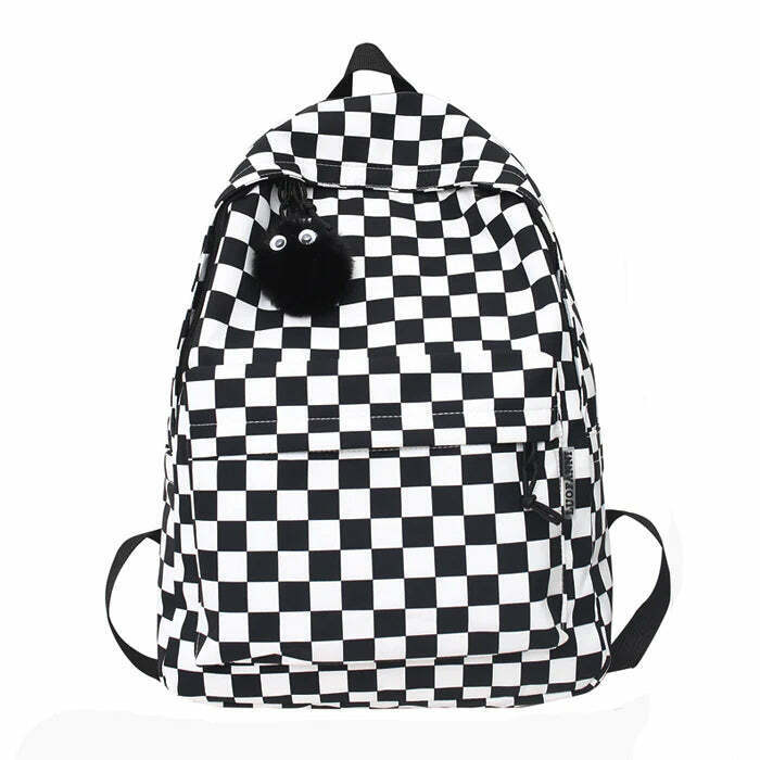 Trendy Checkered Canvas Backpack for Y2K Grunge Style and Casual Outfits