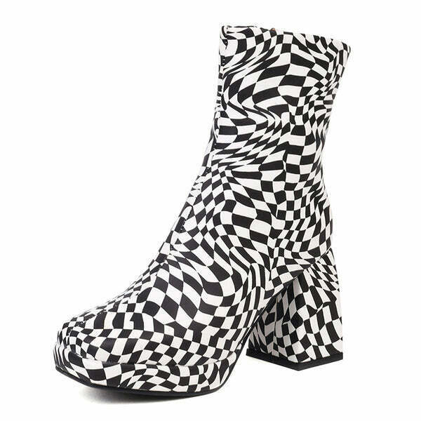 Trendy Checkered Platform Boots for Y2K Fashion - Perfect for Stylish Outfits & Grunge Looks