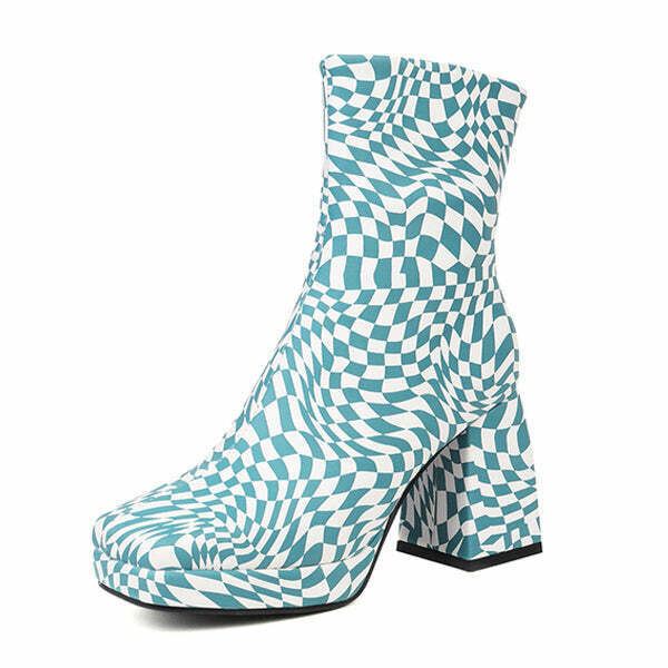 Trendy Checkered Platform Boots for Y2K Fashion - Perfect for Stylish Outfits & Grunge Looks